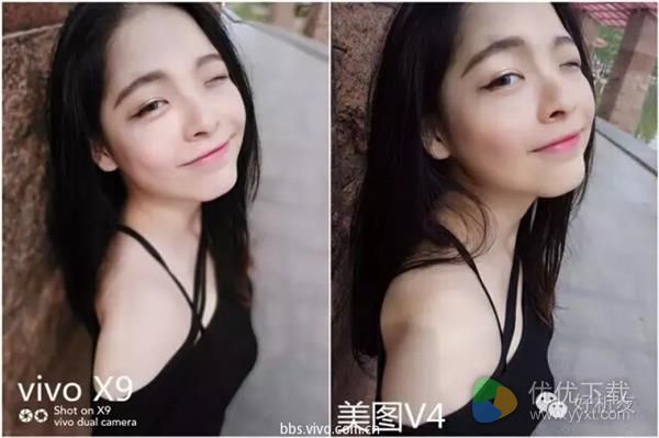 vivo X9、美图V4美颜自拍对比：妹子选择了...