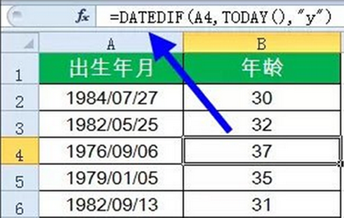 用出生年月来计算年龄公式：