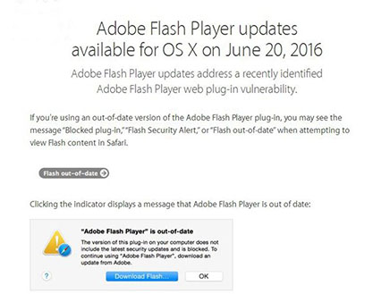 避免漏洞 苹果禁用老版本 Flash Player