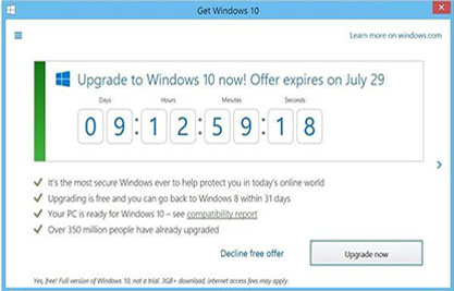 倒计时提示！Win7/8.1现免费升级Win10