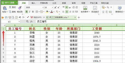 wps中的excel表格怎么固定某一行3